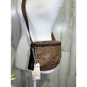Johnny WAS Leopard Belt Bag NWT Crossbody Travel Purse Black Brown Tassel $268